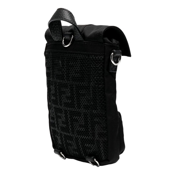 Fendi Fendiness Mini Backpack Crossbody Black Nylon FF Mesh in Black, authentic new handbag, image 3