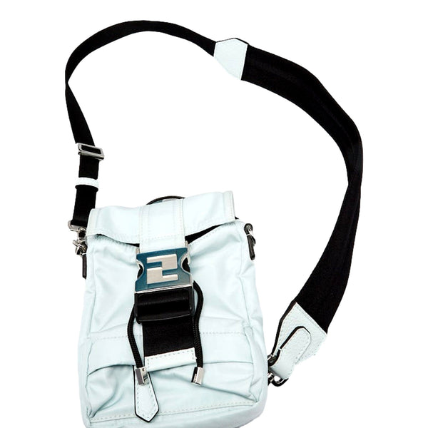 Fendi Fendiness Mini Backpack Crossbody Cyber Blue Nylon FF Mesh in Cyber Blue, authentic new handbag, image 5