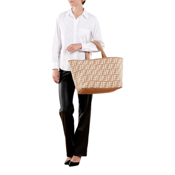 Fendi FF Cammello Large Shopper Tote Beige Knitted Cashmere Bag in Cammello Beige, authentic new handbag, image 7