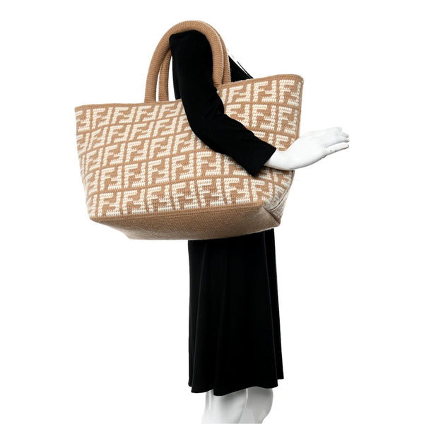 Fendi FF Cammello Large Shopper Tote Beige Knitted Cashmere Bag in Cammello Beige, authentic new handbag, image 8