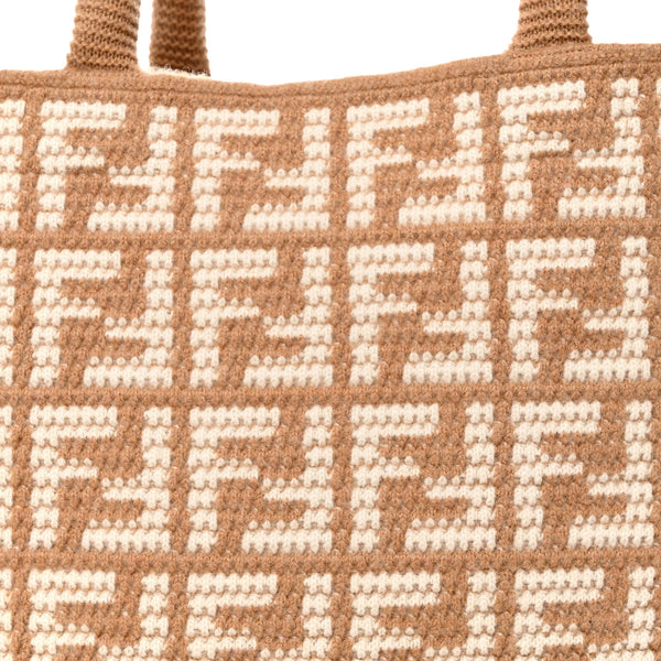 Fendi FF Cammello Large Shopper Tote Beige Knitted Cashmere Bag in Cammello Beige, authentic new handbag, image 3