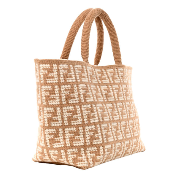 Fendi FF Cammello Large Shopper Tote Beige Knitted Cashmere Bag in Cammello Beige, authentic new handbag, image 2