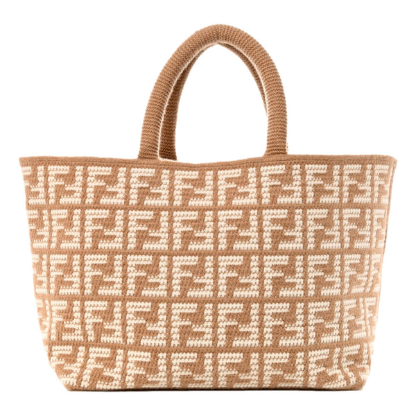 Fendi FF Cammello Large Shopper Tote Beige Knitted Cashmere Bag in Cammello Beige, authentic new handbag, image 1