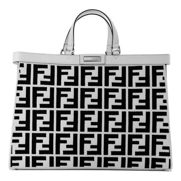 Fendi FF Canvas X-Tote Bag Black White Leather Trim Turn Lock in Black and White, authentic new handbag, image 1