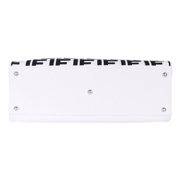 Fendi FF Canvas X-Tote Bag Black White Leather Trim Turn Lock in Black and White, authentic new handbag, image 5
