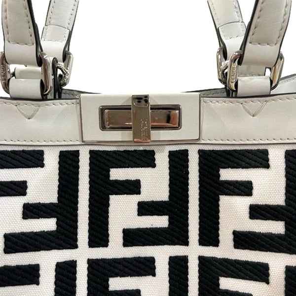 Fendi FF Canvas X-Tote Bag Black White Leather Trim Turn Lock in Black and White, authentic new handbag, image 7