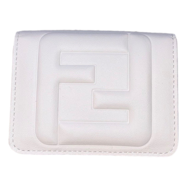 Fendi FF Cube Embossed Logo Bianco Ice White Leather Trifold in White, authentic new wallet, image 1