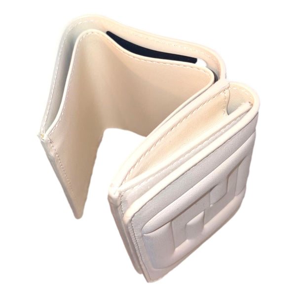 Fendi FF Cube Embossed Logo Bianco Ice White Leather Trifold in White, authentic new wallet, image 4