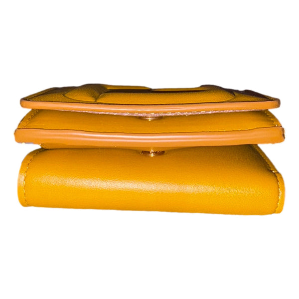 Fendi FF Cube Embossed Logo Oro Yellow Leather Trifold in Yellow, authentic new wallet, image 2
