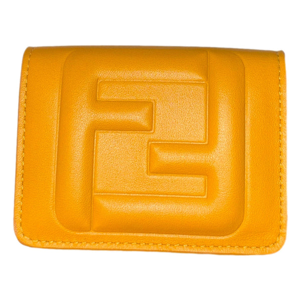 Fendi FF Cube Embossed Logo Oro Yellow Leather Trifold in Yellow, authentic new wallet, image 1