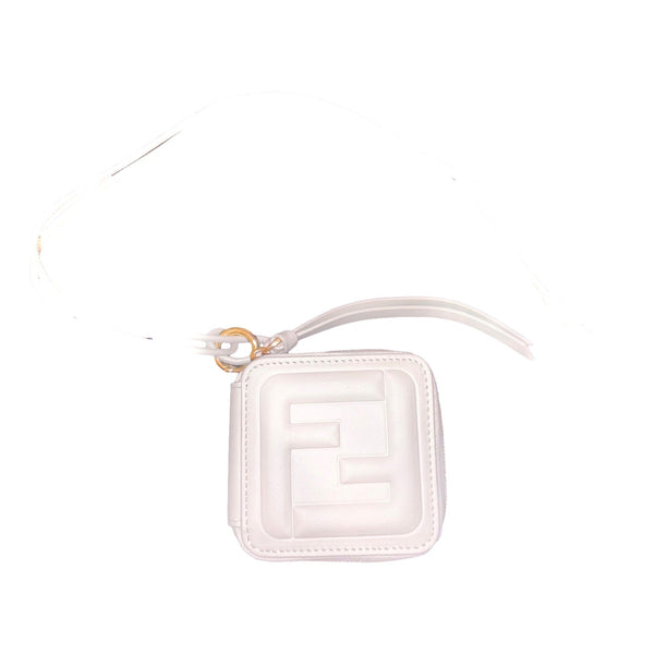 Fendi FF Cube Embossed Small Zip Wallet Bianco White Leather with Strap – strap and handle detail 2