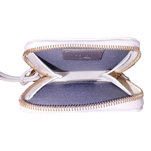 Fendi FF Cube Embossed Small Zip Wallet Bianco White Leather with Strap – strap and handle detail 5