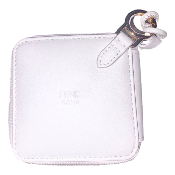 Fendi FF Cube Embossed Small Zip Wallet Bianco White Leather with Strap – strap and handle detail 3