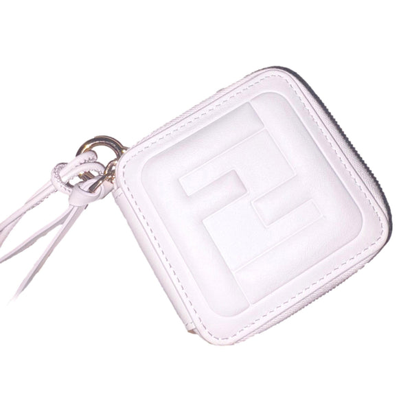 Fendi FF Cube Embossed Small Zip Wallet Bianco White Leather with Strap – strap and handle detail