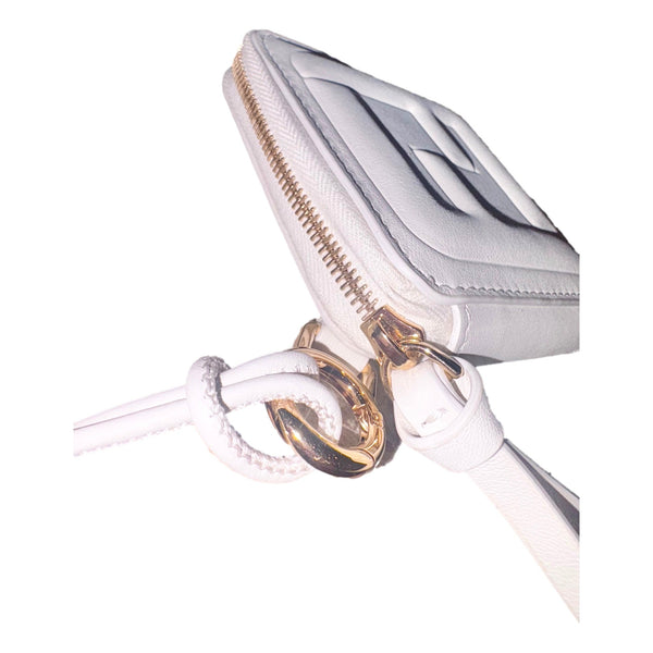 Fendi FF Cube Embossed Small Zip Wallet Bianco White Leather with Strap – strap and handle detail 4
