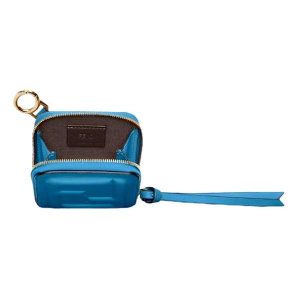 Fendi FF Cube Embossed Small Zip Wallet Mare Blue Leather with Strap in Blue, authentic new wallet, image 3