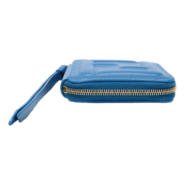 Fendi FF Cube Embossed Small Zip Wallet Mare Blue Leather with Strap in Blue, authentic new wallet, image 2