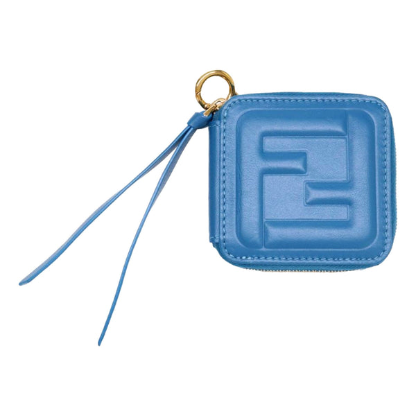 Fendi FF Cube Embossed Small Zip Wallet Mare Blue Leather with Strap in Blue, authentic new wallet, image 6