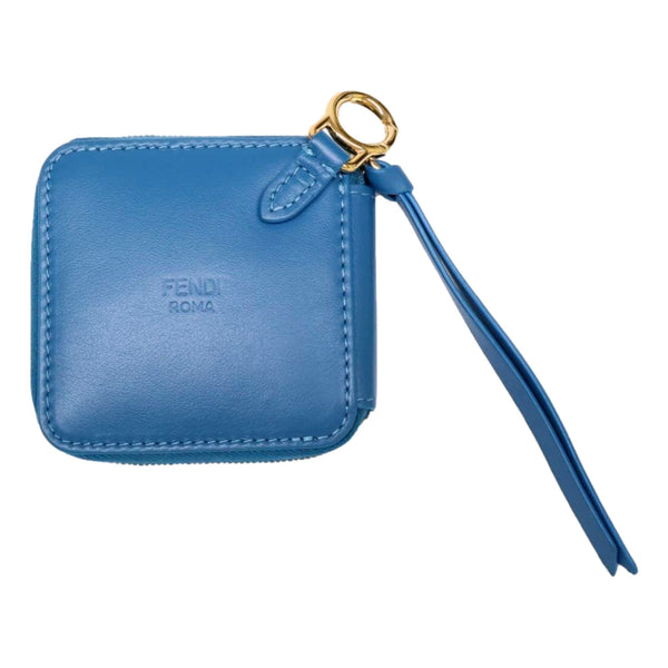 Fendi FF Cube Embossed Small Zip Wallet Mare Blue Leather with Strap in Blue, authentic new wallet, image 5