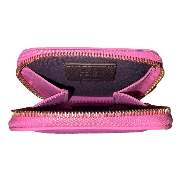 Fendi FF Cube Embossed Small Zip Wallet Pink Leather with Strap in Pink, authentic new wallet, image 6