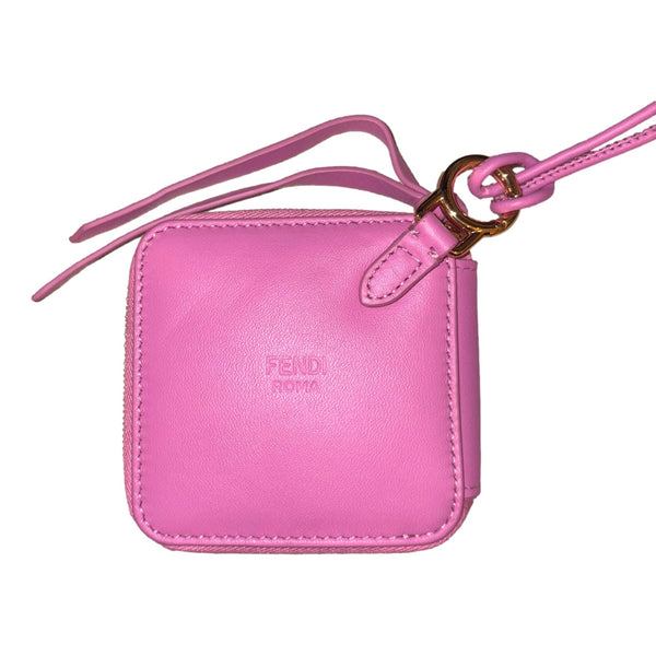 Fendi FF Cube Embossed Small Zip Wallet Pink Leather with Strap in Pink, authentic new wallet, image 4