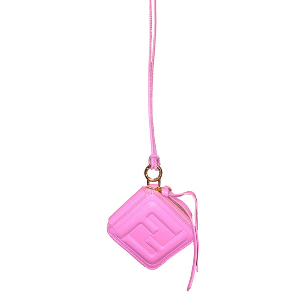 Fendi FF Cube Embossed Small Zip Wallet Pink Leather with Strap in Pink, authentic new wallet, image 3