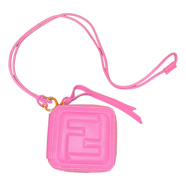 Fendi FF Cube Embossed Small Zip Wallet Pink Leather with Strap in Pink, authentic new wallet, image 1