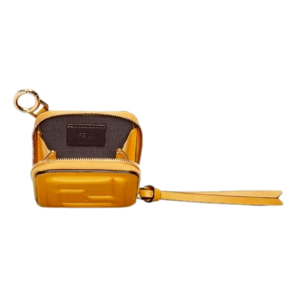 Fendi FF Cube Embossed Small Zip Wallet Yellow Leather with Strap in Yellow, authentic new wallet, image 3