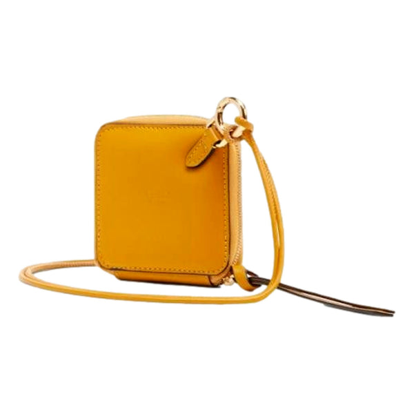 Fendi FF Cube Embossed Small Zip Wallet Yellow Leather with Strap in Yellow, authentic new wallet, image 2