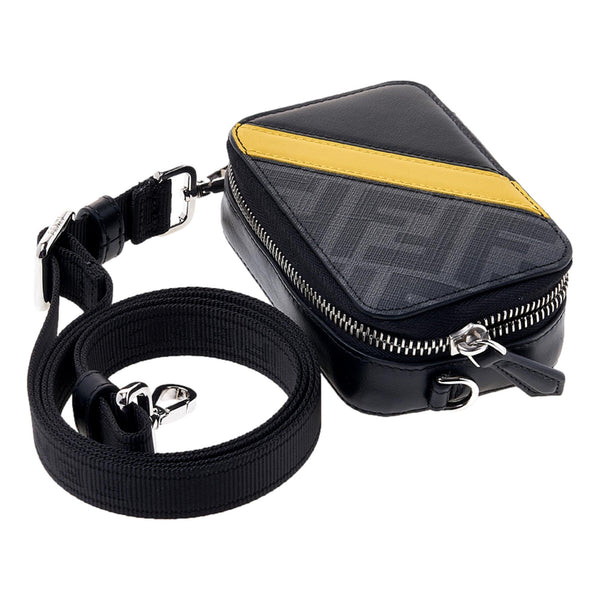 Fendi FF Diagonal Stripe Mini Camera Crossbody Bag Black Canvas Leather – detail view 5