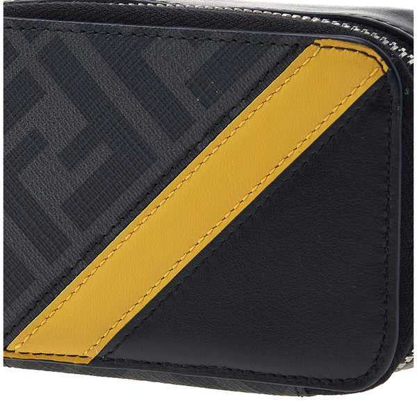 Fendi FF Diagonal Stripe Mini Camera Crossbody Bag Black Canvas Leather – detail view 7