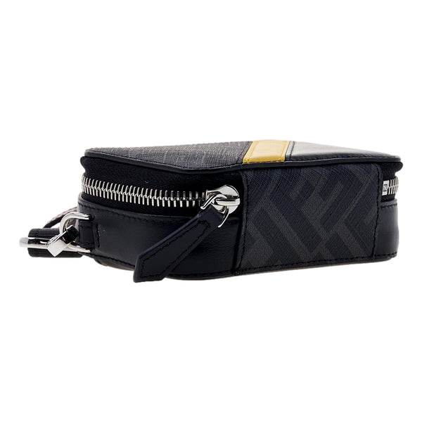 Fendi FF Diagonal Stripe Mini Camera Crossbody Bag Black Canvas Leather – detail view 6