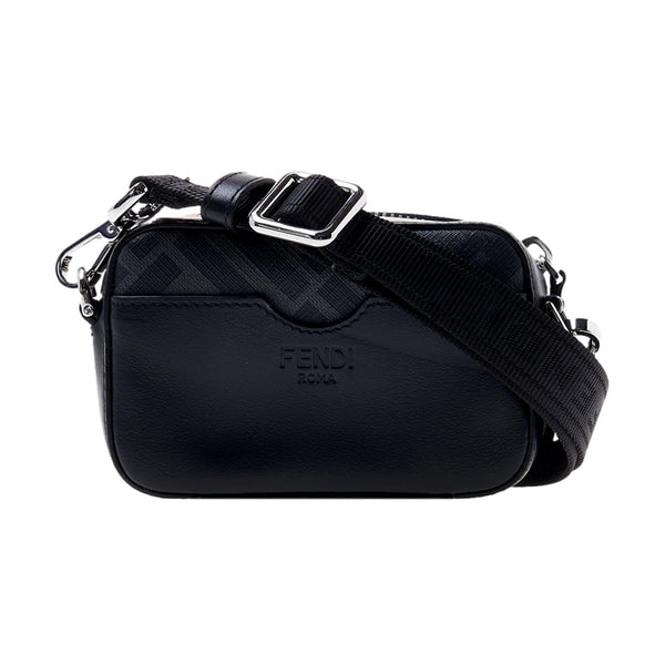 Fendi FF Diagonal Stripe Mini Camera Crossbody Bag Black Canvas Leather – detail view 4