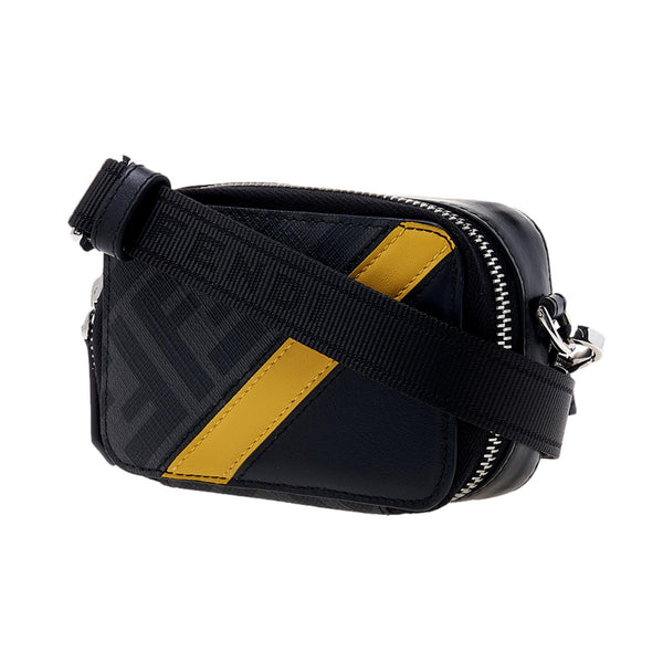 Fendi FF Diagonal Stripe Mini Camera Crossbody Bag Black Canvas Leather – detail view 3