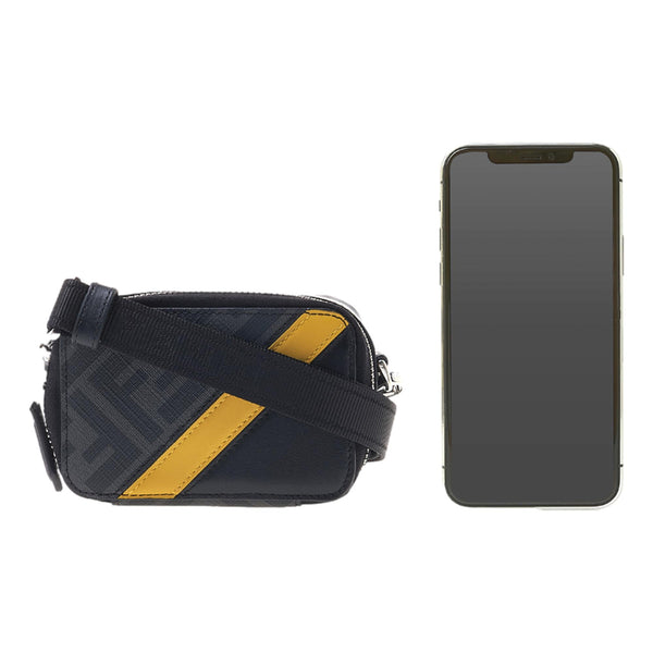 Fendi FF Diagonal Stripe Mini Camera Crossbody Bag Black Canvas Leather – detail view 2