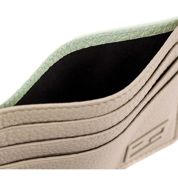 Fendi FF Logo Light Gray and Blue Pebbled Calf Leather Card Case Wallet in Light Gray and Blue, authentic new wallet, image 2