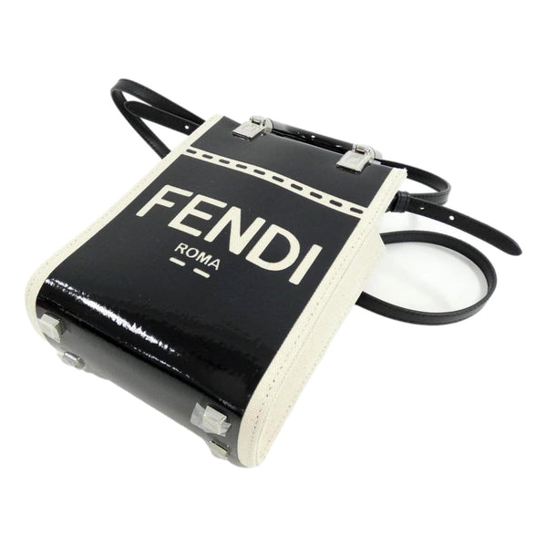 FENDI FF Mini Bag Shopper Tote Crossbody Bag Leather and Canvas Black in Black and White, authentic new handbag, image 2