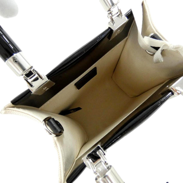 FENDI FF Mini Bag Shopper Tote Crossbody Bag Leather and Canvas Black in Black and White, authentic new handbag, image 4