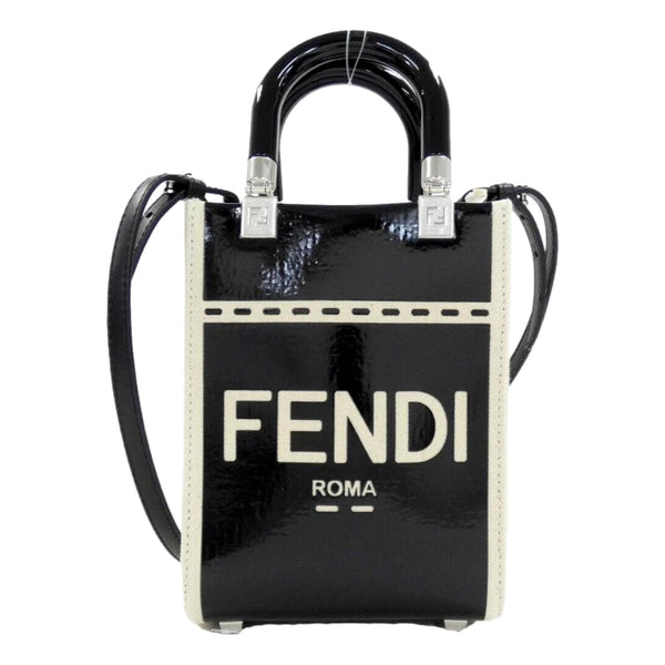 FENDI FF Mini Bag Shopper Tote Crossbody Bag Leather and Canvas Black in Black and White, authentic new handbag, image 1