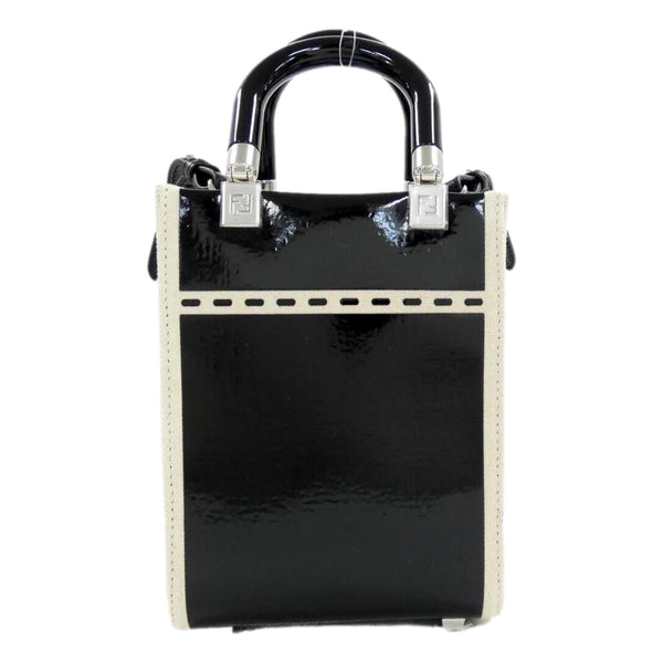 FENDI FF Mini Bag Shopper Tote Crossbody Bag Leather and Canvas Black in Black and White, authentic new handbag, image 3