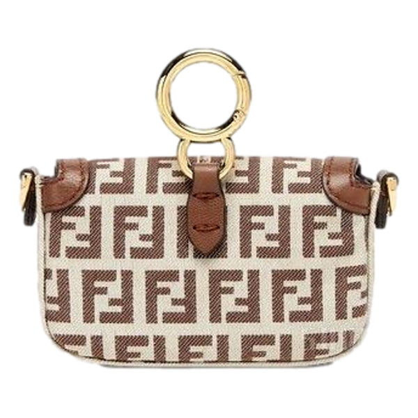 Fendi FF Canvas Nano Baguette Charm Crossbody Bag Brown White Gold Hardware – back view