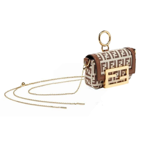 Fendi FF Canvas Nano Baguette Charm Crossbody Bag Brown White Gold Hardware – side view
