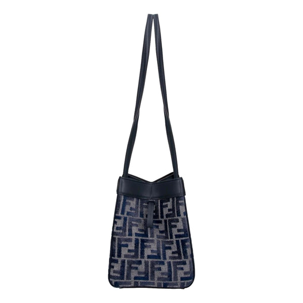 Fendi FF Origami Mini Sac Jacquard Canvas Leather Blue Handbag in Blue, authentic new handbag, image 2