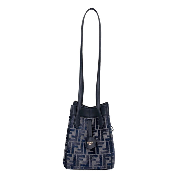 Fendi FF Origami Mini Sac Jacquard Canvas Leather Blue Handbag in Blue, authentic new handbag, image 1