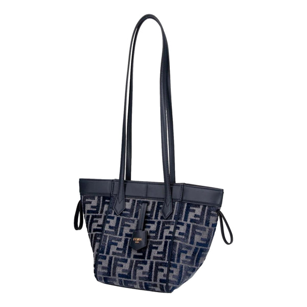 Fendi FF Origami Mini Sac Jacquard Canvas Leather Blue Handbag in Blue, authentic new handbag, image 3