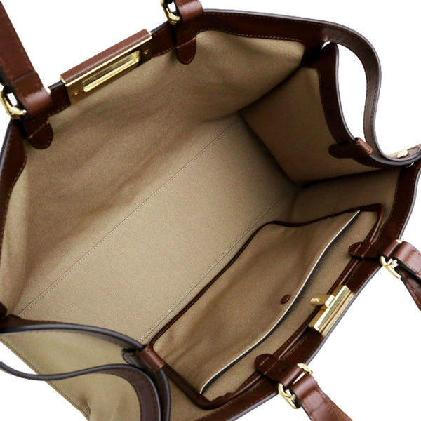 Fendi FF Peekaboo X-Lite Brown Beige Canvas and Leather Tote in Beige and Brown, authentic new handbag, image 2