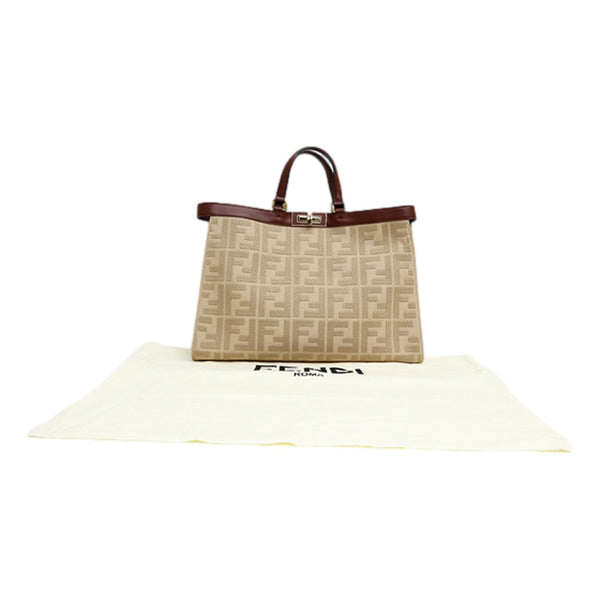 Fendi FF Peekaboo X-Lite Brown Beige Canvas and Leather Tote in Beige and Brown, authentic new handbag, image 5
