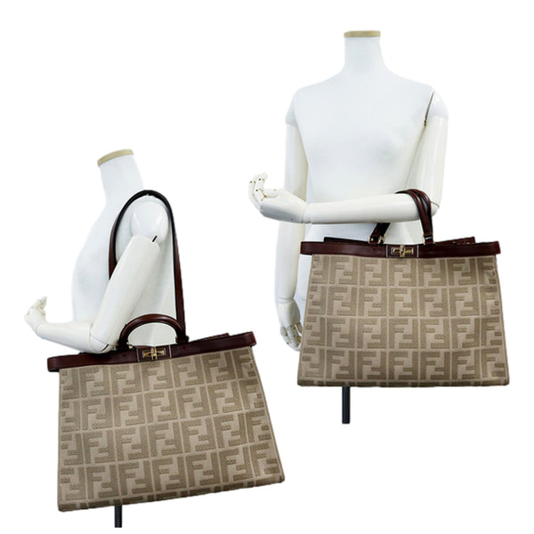 Fendi FF Peekaboo X-Lite Brown Beige Canvas and Leather Tote in Beige and Brown, authentic new handbag, image 6