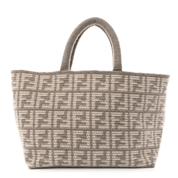 Fendi FF Tortora Gray Knitted Cashmere Wool Large Shopper Tote Bag in Tortora Gray, authentic new handbag, image 1