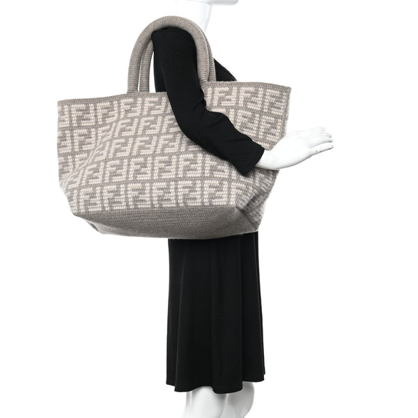 Fendi FF Tortora Gray Knitted Cashmere Wool Large Shopper Tote Bag in Tortora Gray, authentic new handbag, image 9